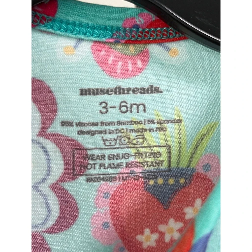Musethreads Zippy Sleeper Turquoise 3-6mo Sacred Heart Bamboo Viscose Pajamas